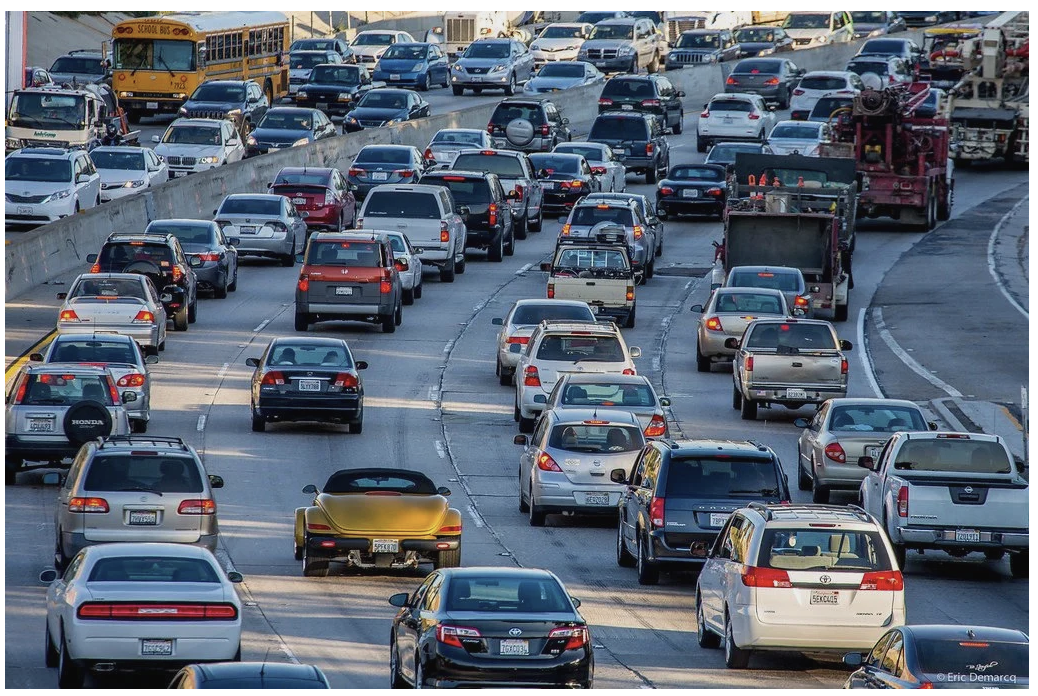 Heavy traffic on a multi-lane highway