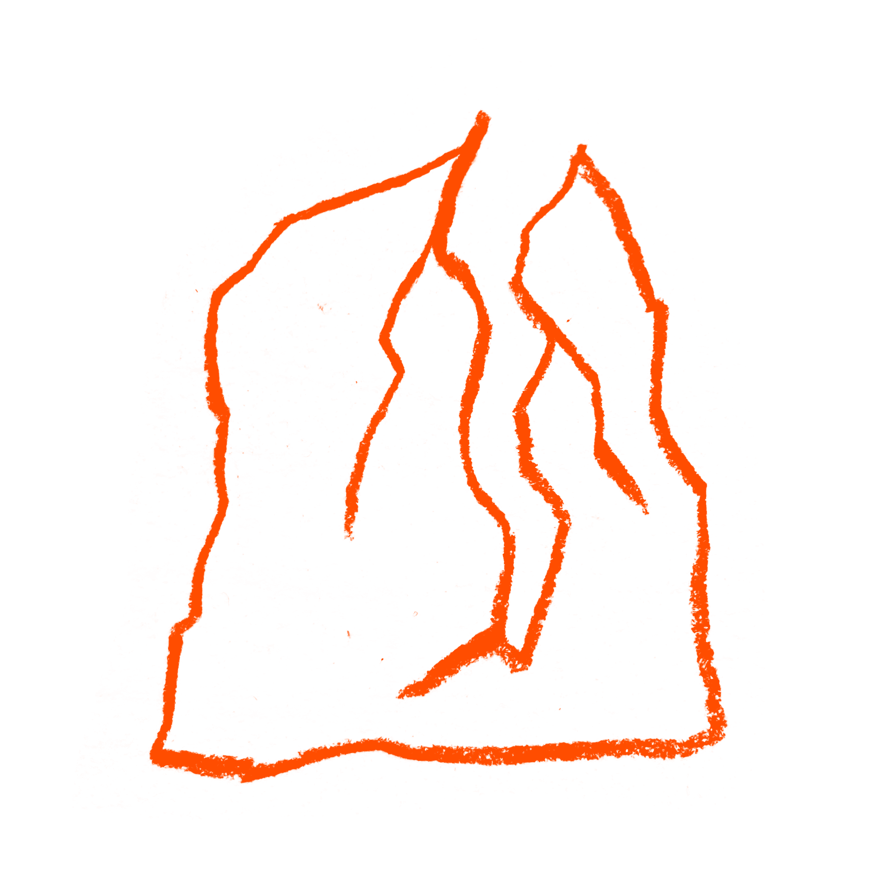Hand-drawn orange icon of a split rock representing the evolutionary gap